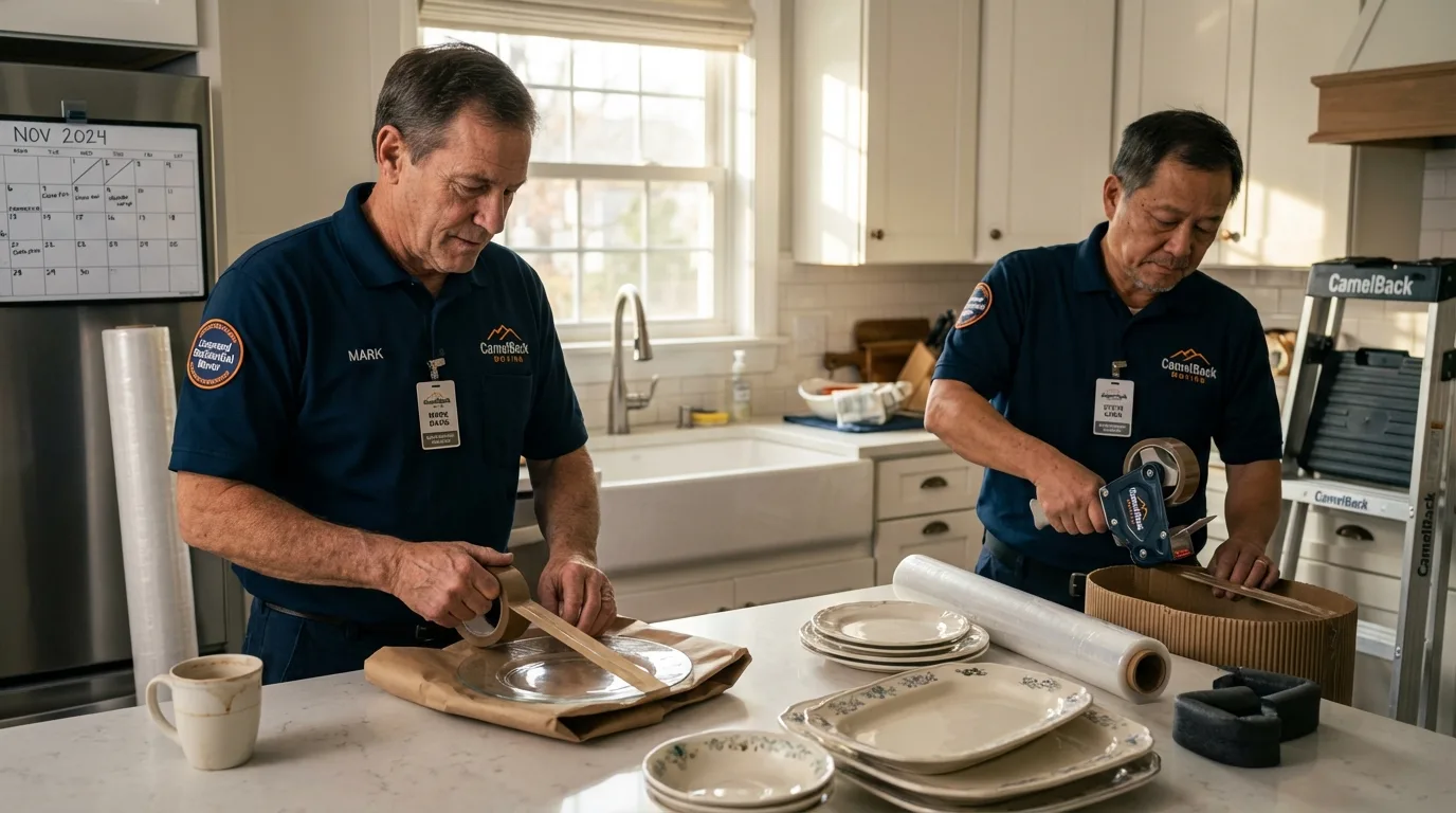 Professional crew packing kitchen dishware in Spring House, PA