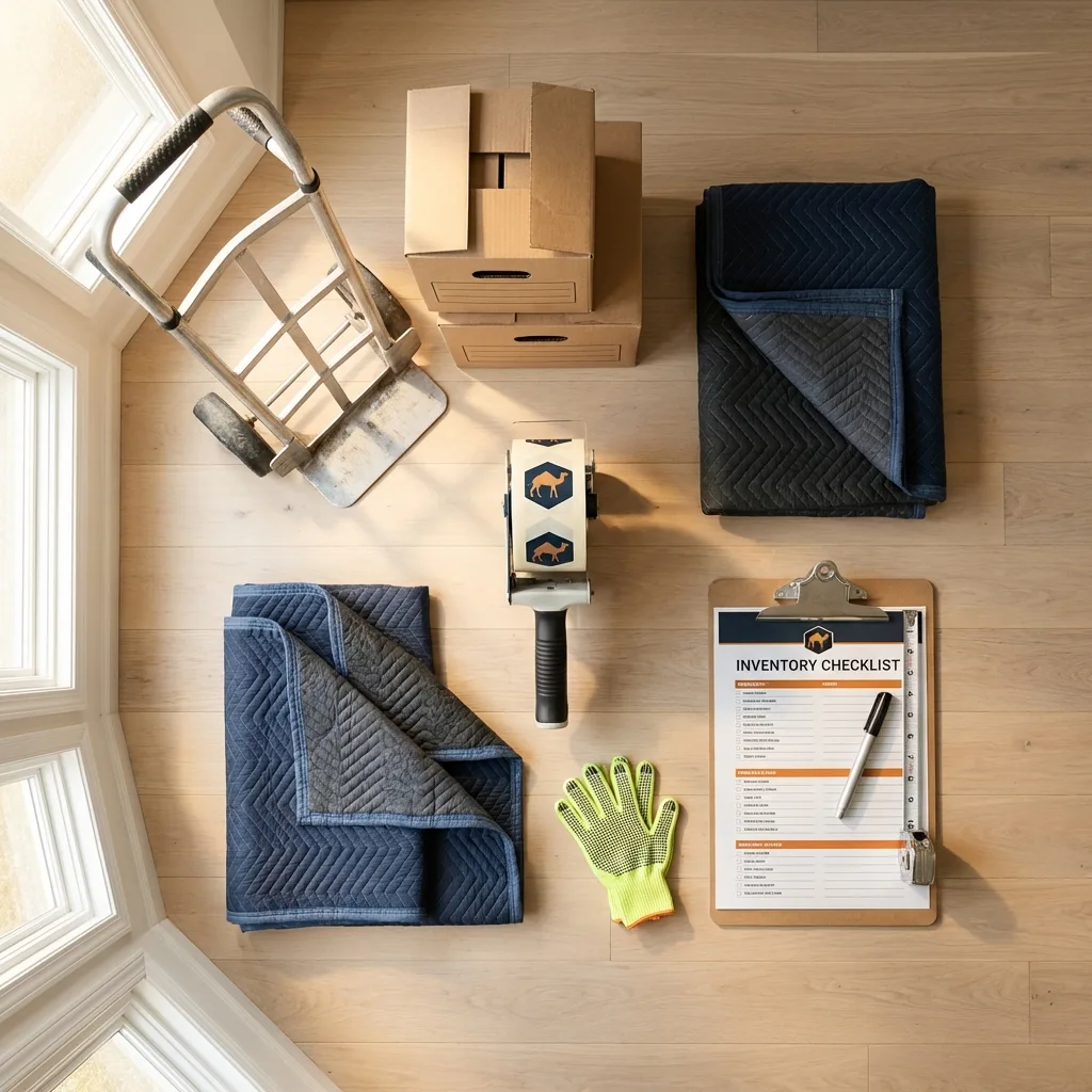 Professional moving supplies and packing materials layout for Spring House residential relocations